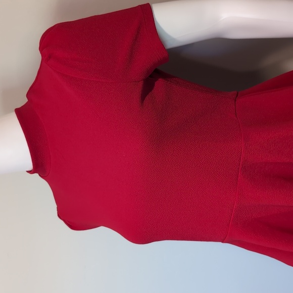 SHEIN Red Short Sleeve High Neck Zip Back Peplum Hem Blouse Size Medium - Picture 2 of 9